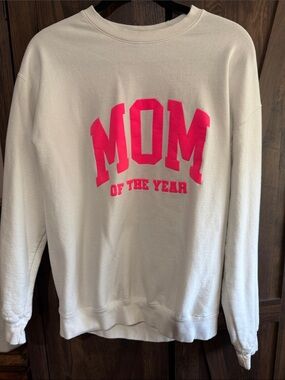 White "MOM of the Year" Crewneck Sweatshirt